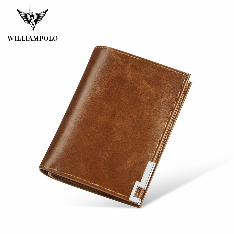 WILLIAMPOLO Men's wallet 100% Genuine Leather Wallets for Men Coin Purse Small Card Holder Male Walet Pocket Coffee Money