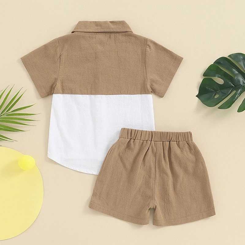 Clothing Sets Baby Kids Boys Clothing Set Contrast Color Short Sleeve Shirt with Elastic Waist Shorts Toddler Set Summer Outfit