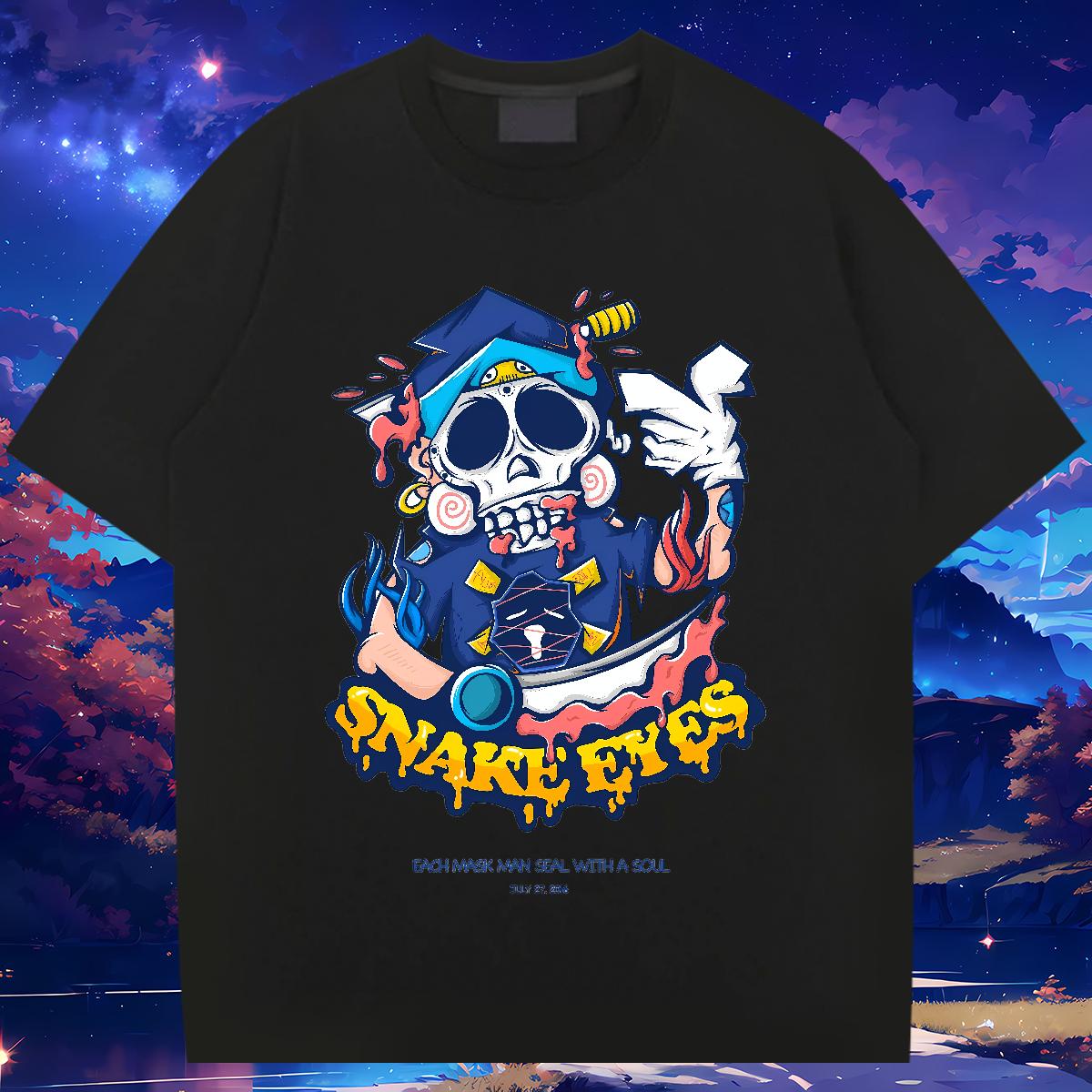 Cool T Shirt For Man Skeleton 100% Cotton 230g Sports Casual Short sleeve Cotton Soft Tshirt for Man Woman Classic Casual Anime Print Tops Shirt