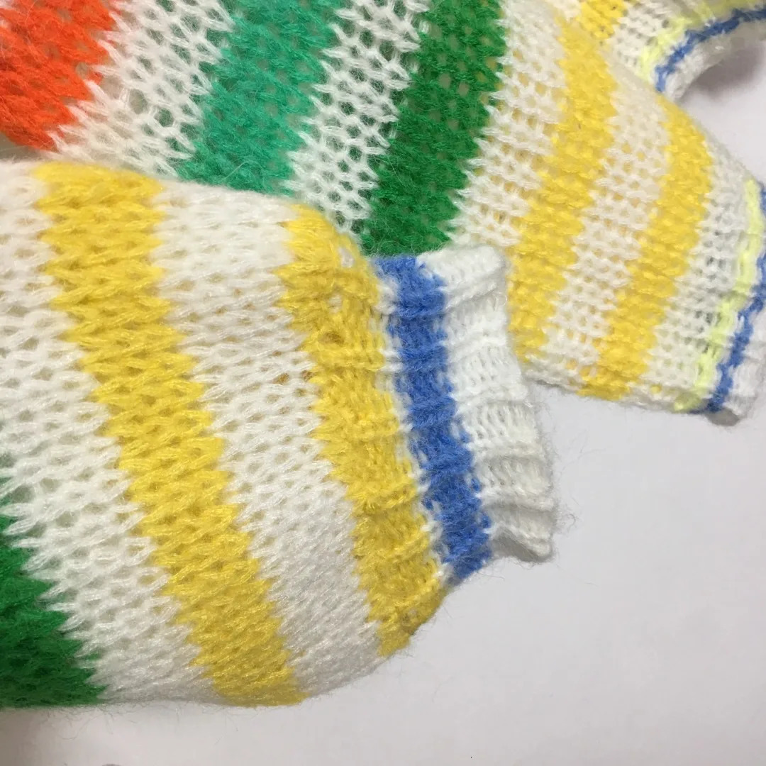 Early Autumn Womens Sweater Round Neck Contrast Colored Stripe Hook Flower Loose Knitted Top 16864679430 240710
