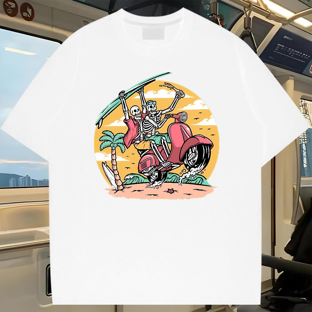 Designer T-Shirts Skeleton 230g Cotton Outdoor Crew Neck Cotton Breathable Tshirts Fashion New DIY Anime Clothes