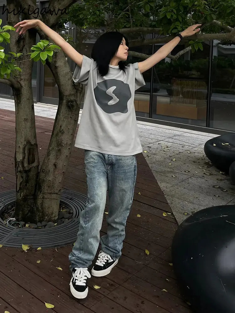 Women Clothes Summer T-shirts Oversized Tops Print Short Sleeve O-neck Casual Tees Streetwear Vintage Y2k Tshirt Ropa Mujer 240715