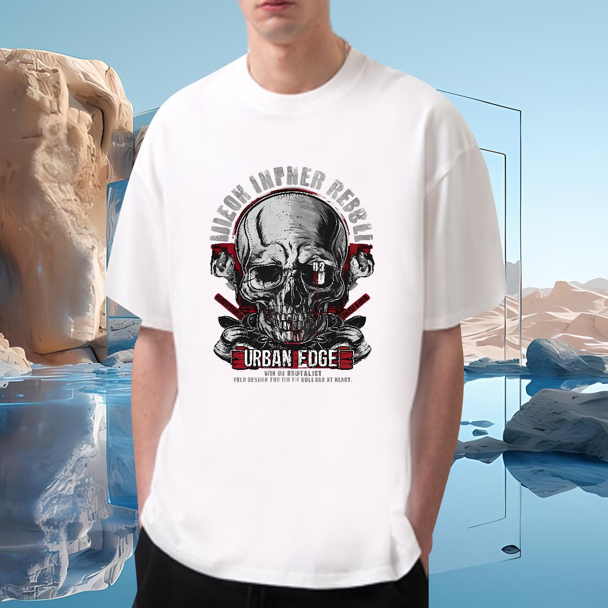 High Quality Tshirts Skeleton 100% Cotton 230g Cotton Breathable Street Wear T-Shirts for Men White Plus Size 2024 DIY Top Tees