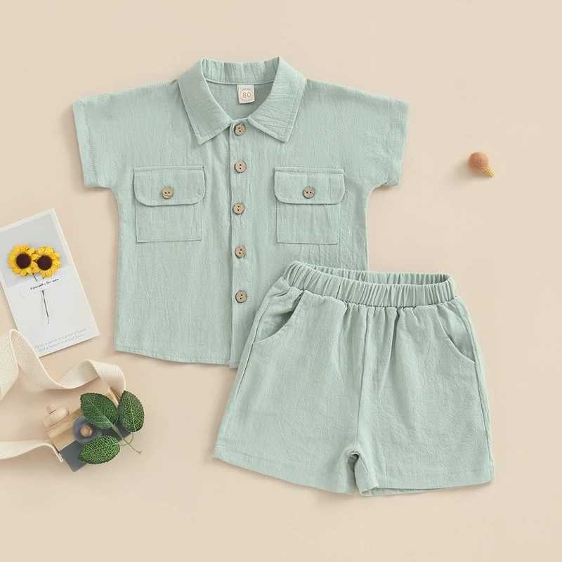 Clothing Sets Kids Boys Summer Outfits Solid Color Turn-Down Collar Short Sleeve Shirts and Elastic Waist Shorts 2Pcs Clothes Set