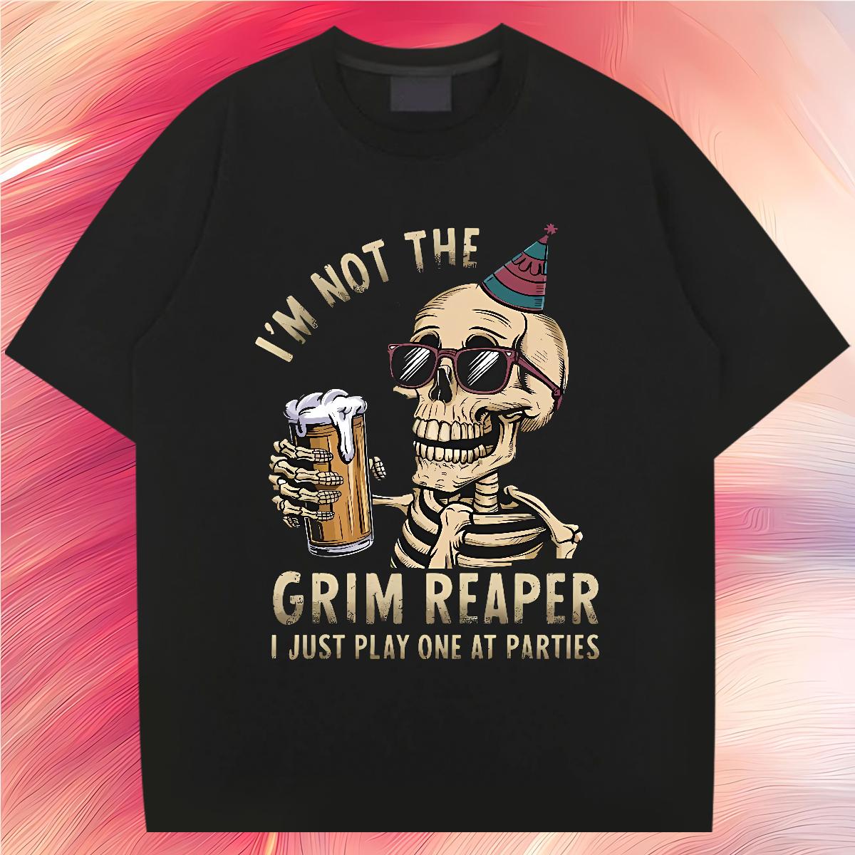 Customized Man T Shirts Skeleton 230g Cotton Custom Print Oversized Casual Beach Men Tops Tees Cotton Breathable Short Sleeve Popular