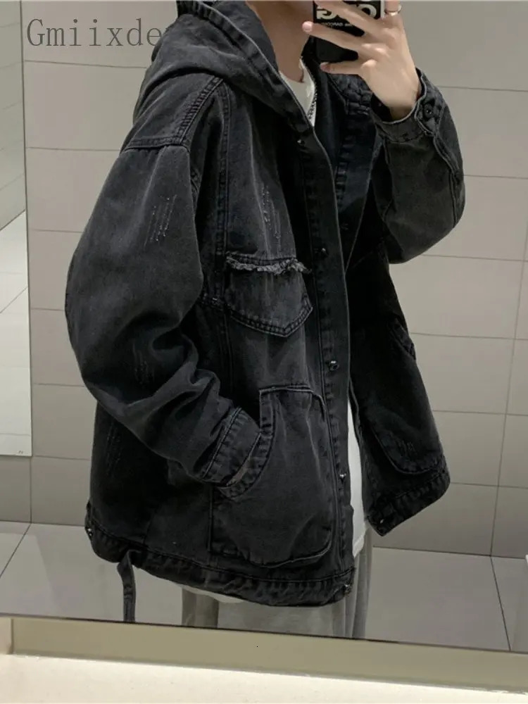 Gmiixder Spring Autumn Vintage Denim Jacket Threedimensional Pocket Workwear Top Men High Street Coat Handsome Wash Jeans 240716