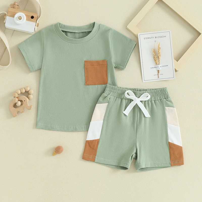 Clothing Sets Summer Clothing Set Toddler Clothes Set Kids Short Sleeve T-Shirt Contrast Colors Elastic Shorts Infant Baby boy Clothes suits