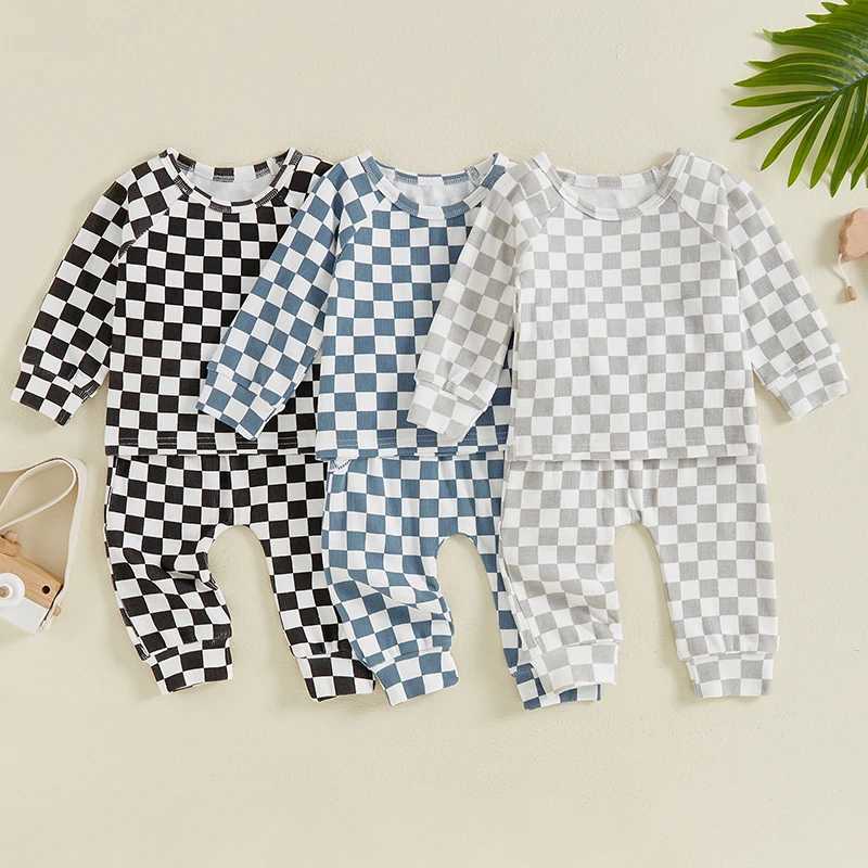 Clothing Sets 2PCS Autumn Baby Tracksuit For Toddler Boys Outfits Long Sleeve Checkerboard Print Pullover Tops Long Pant Toddler Clothes Set