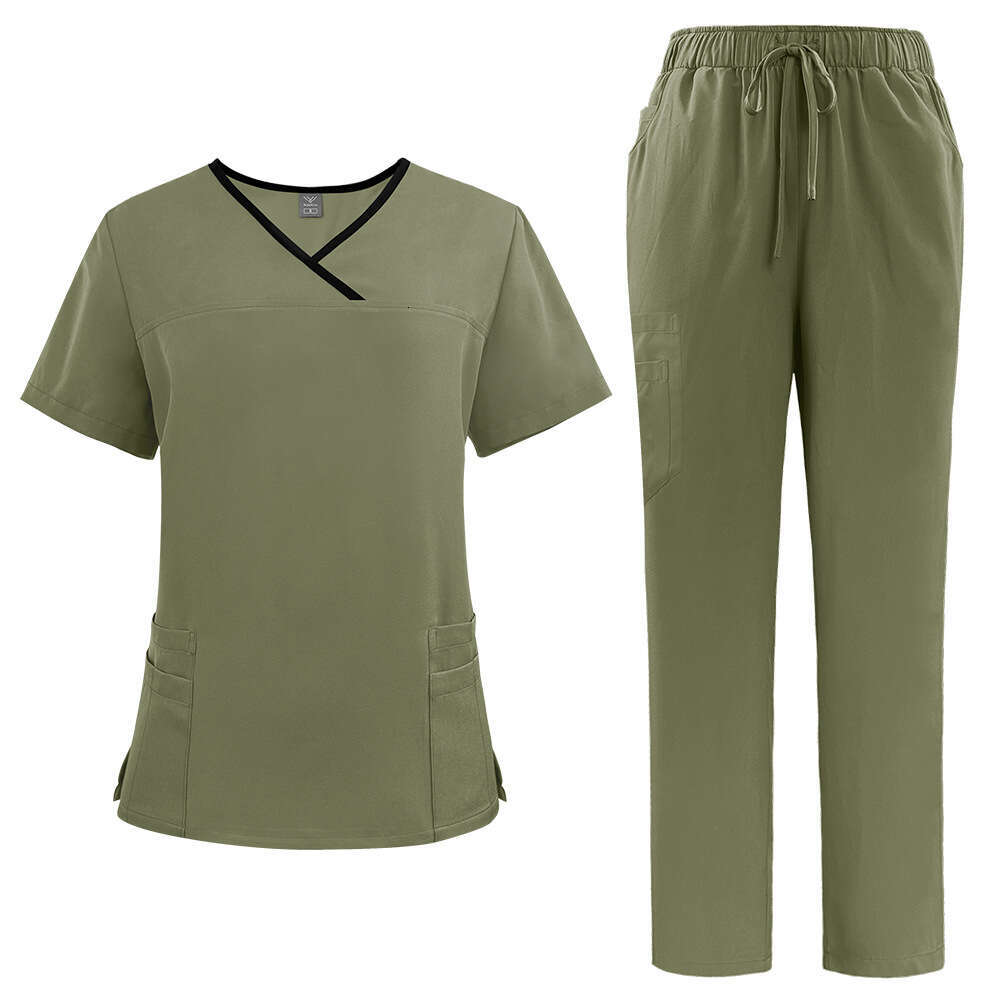 Zip Up Scrubs for Women Uniform Undefined New Product Long High Elasticity French Gentle Wind Temperament Solid Printing Ventilation Waist Linen Sexy 