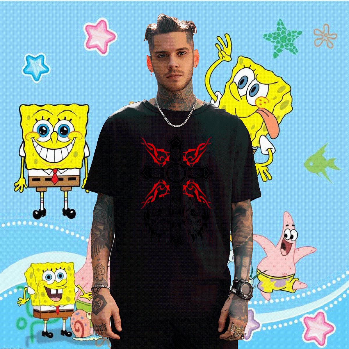 Soft T shirt fathion 230g Cotton Anime Printing Street Cotton Breathable Tshirt for Man Woman Fashion Design Black Oversized Tshirts