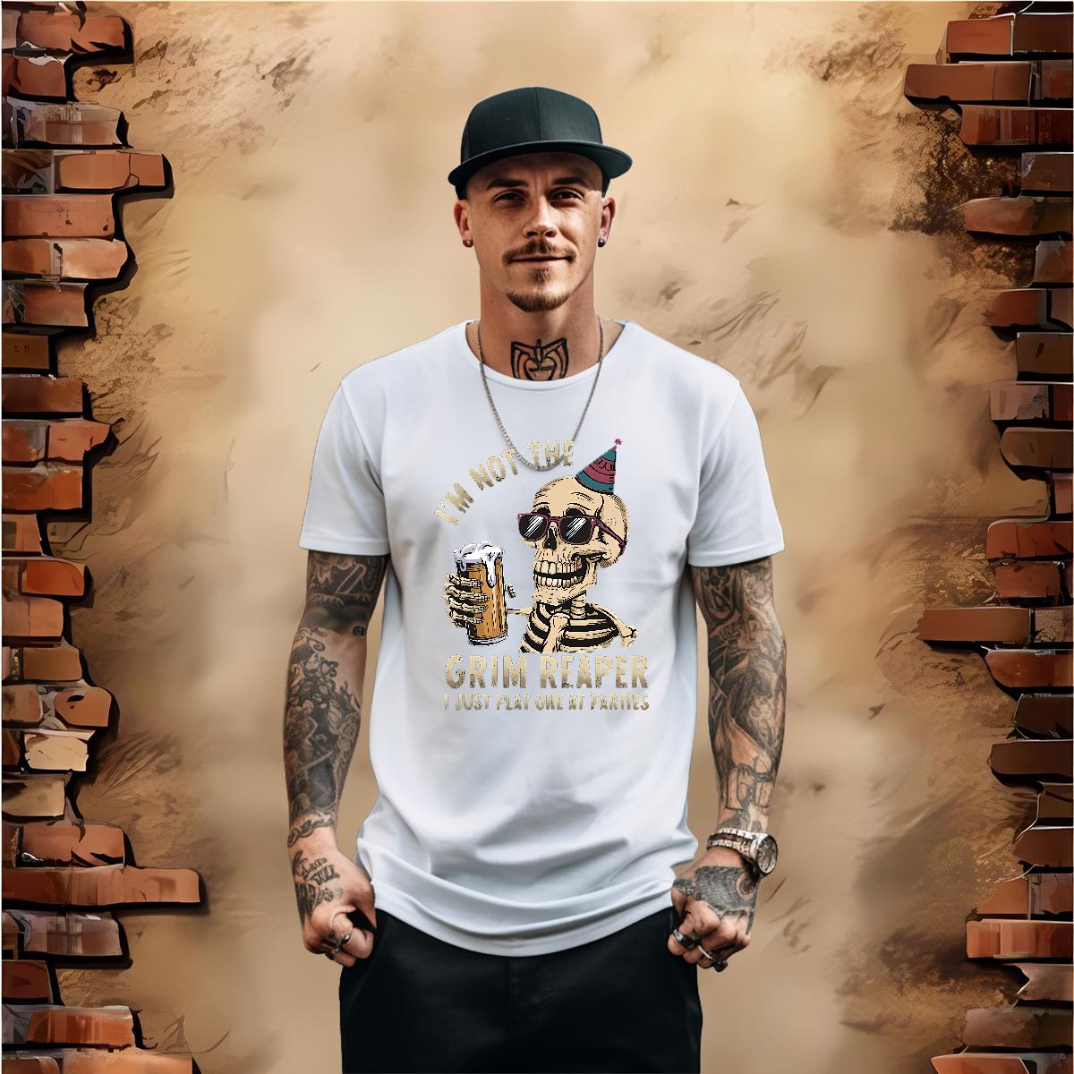 2024 Men T Shirts Skeleton 230g Cotton Asian Size Hip Hop Street Men Tees Short sleeve Cotton Soft Unisex