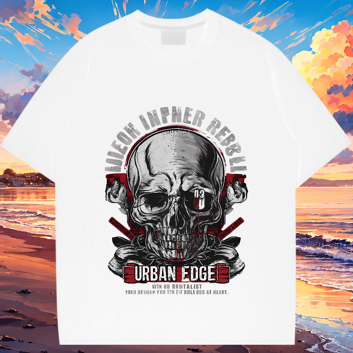 Designer T-Shirts for Men Skeleton 230g 100% Cotton Plus Size Custom Street Men Tees Short sleeve Cotton Soft Cool