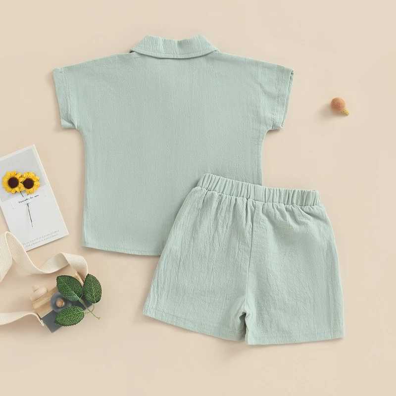 Clothing Sets Kids Boys Summer Outfits Solid Color Turn-Down Collar Short Sleeve Shirts and Elastic Waist Shorts 2Pcs Clothes Set