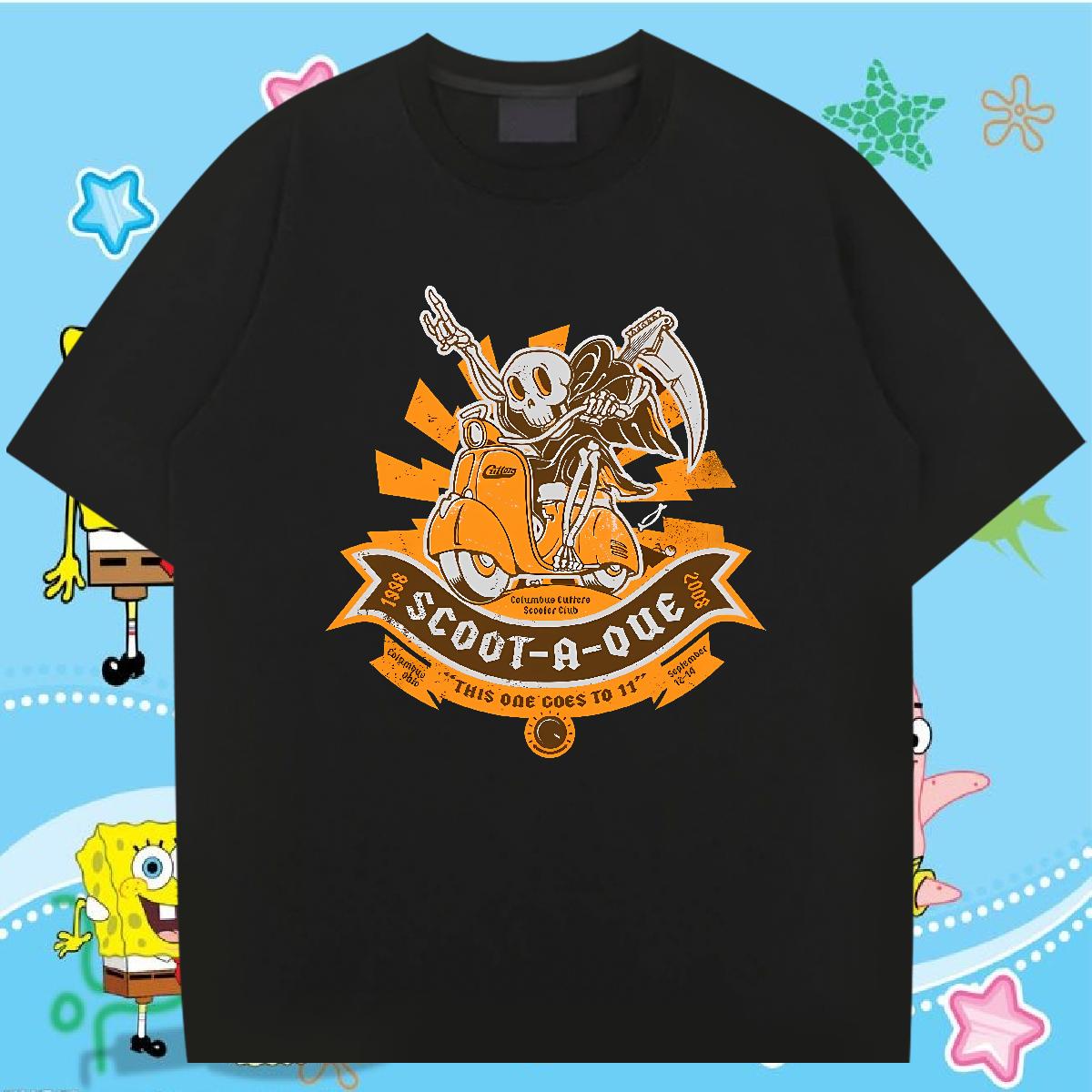 Brand Couples T Shirts Skeleton 100% Cotton 230g Cotton Breathable Short Sleeve Anime Printing Street T Shirt For Man DIY Logo Oversized Fashion Polos