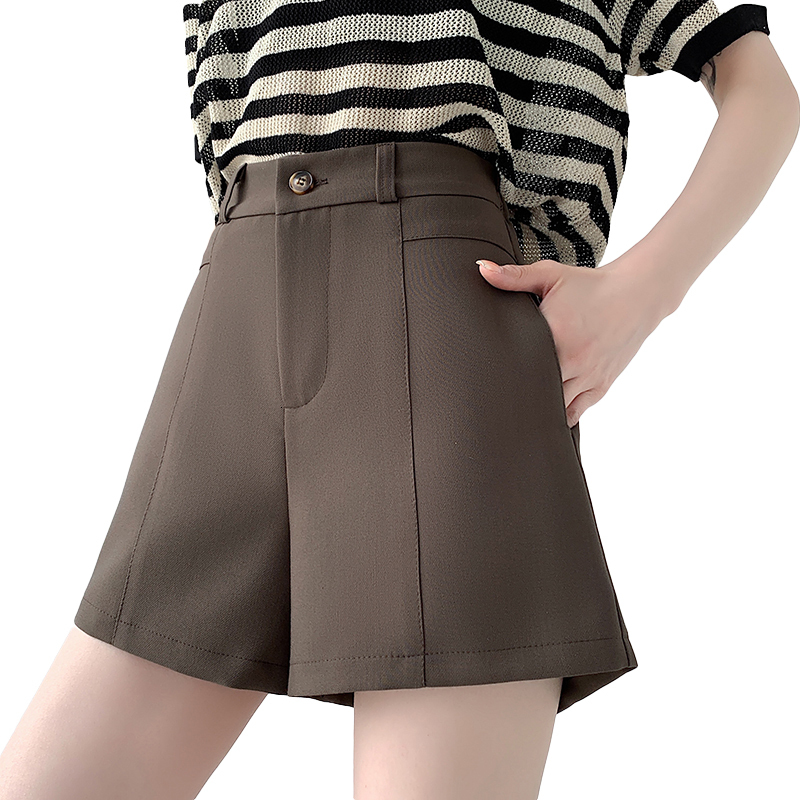 Design sense: Grey suit shorts for women's summer 2024 college style loose A-line wide leg casual five quarter pants