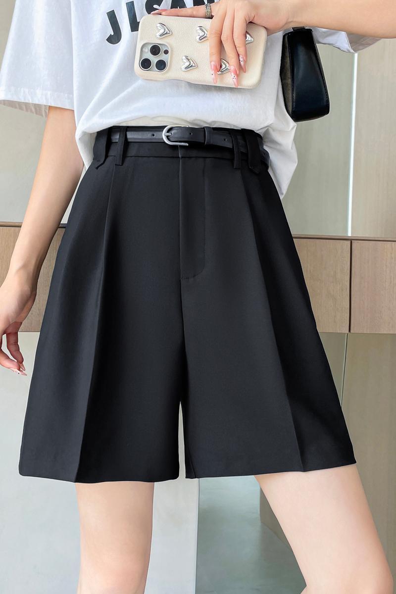 2024 Summer New High Waist Suit Split Shorts Ice Silk A-line Wide Leg Casual Pants for Women