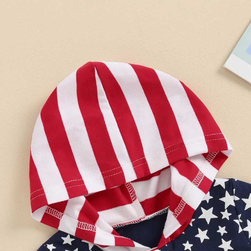 Clothing Sets 0-4Y Independence Day Baby Boy Summer Outfits Short Sleeve Stars and Stripes Print Hoodie T-shirt + Shorts Set Toddler Clothes