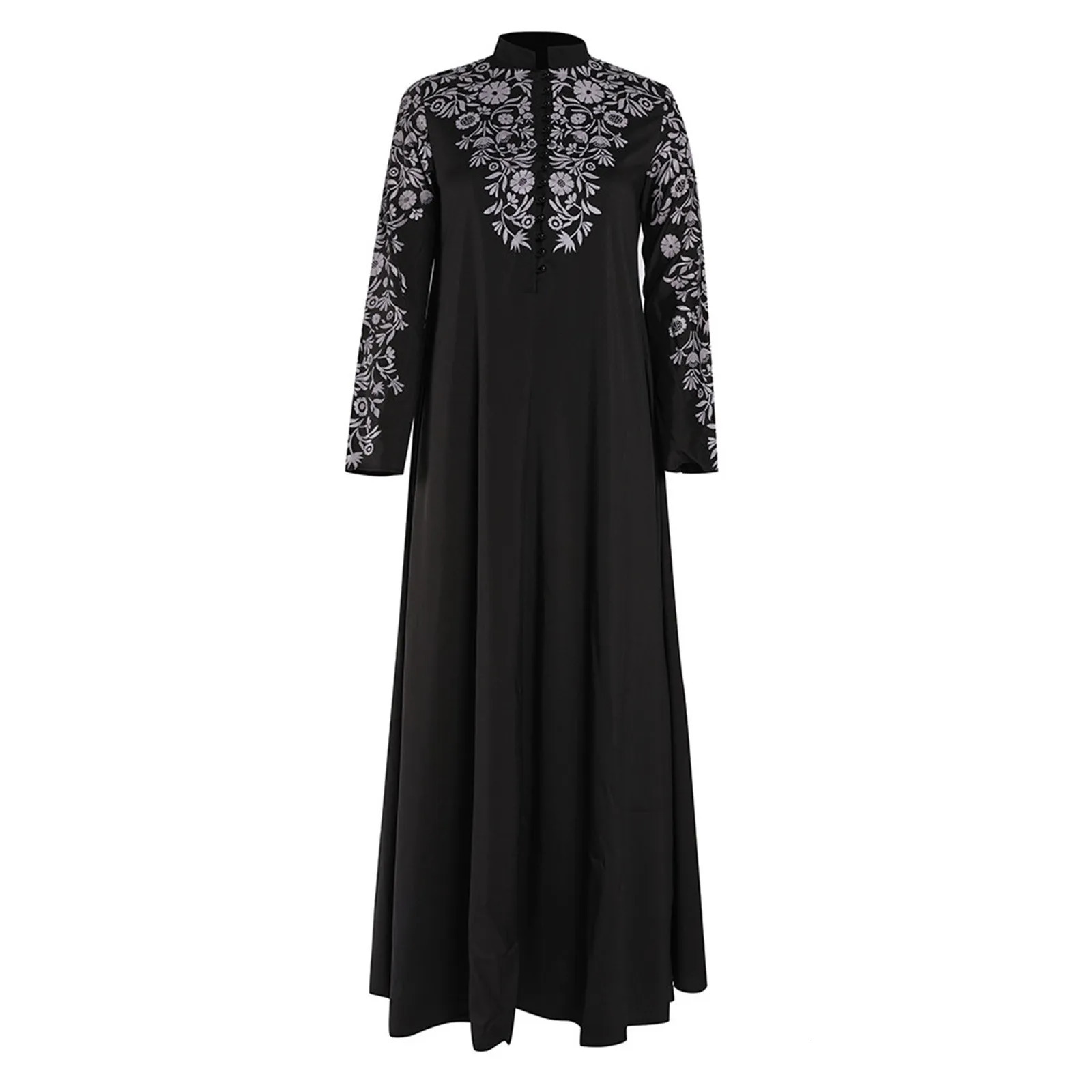 Dubai Abayas Black Elegant Dress Print Flower Islamic Prayer Clothes For Girls Ramadan Robe Long Kimono Fashion Arabic Wear 240715