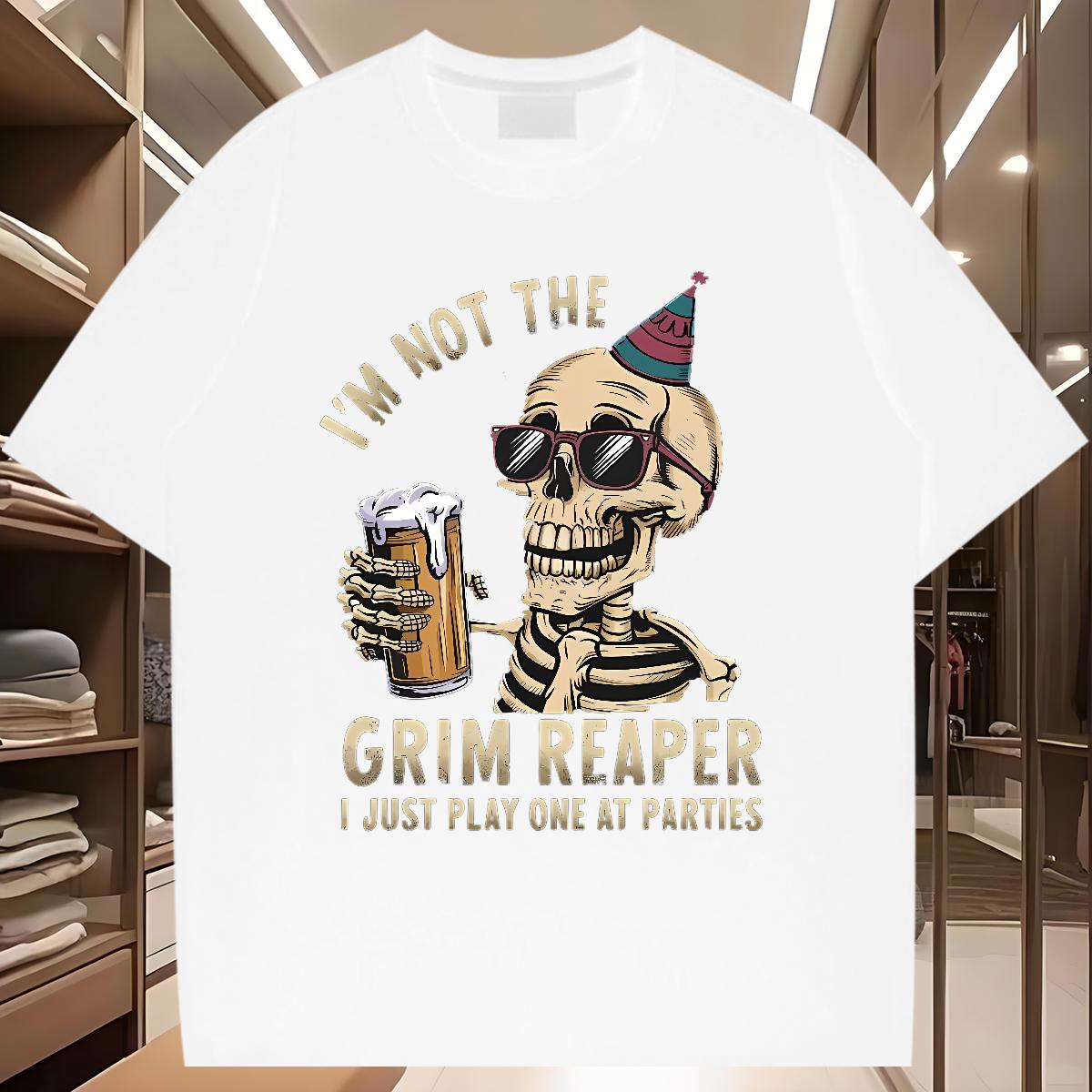 Cool T Shirt For Man Skeleton 100% Cotton 230g Beach 180g Cotton Men Clothes T-Shirt Fashion New Graphic Tees