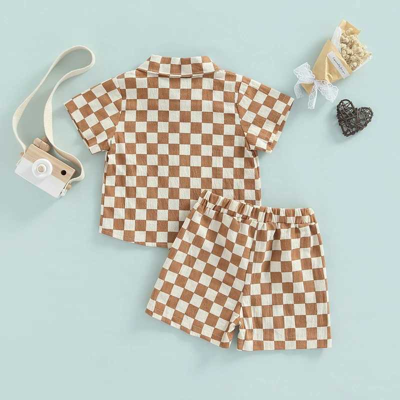 Clothing Sets Boys 2pcs Clothing Suit Summer Toddler Baby Boys Short Sleeve Lapel Neck Plaid Print Buttons Tops + Casual Short Pants