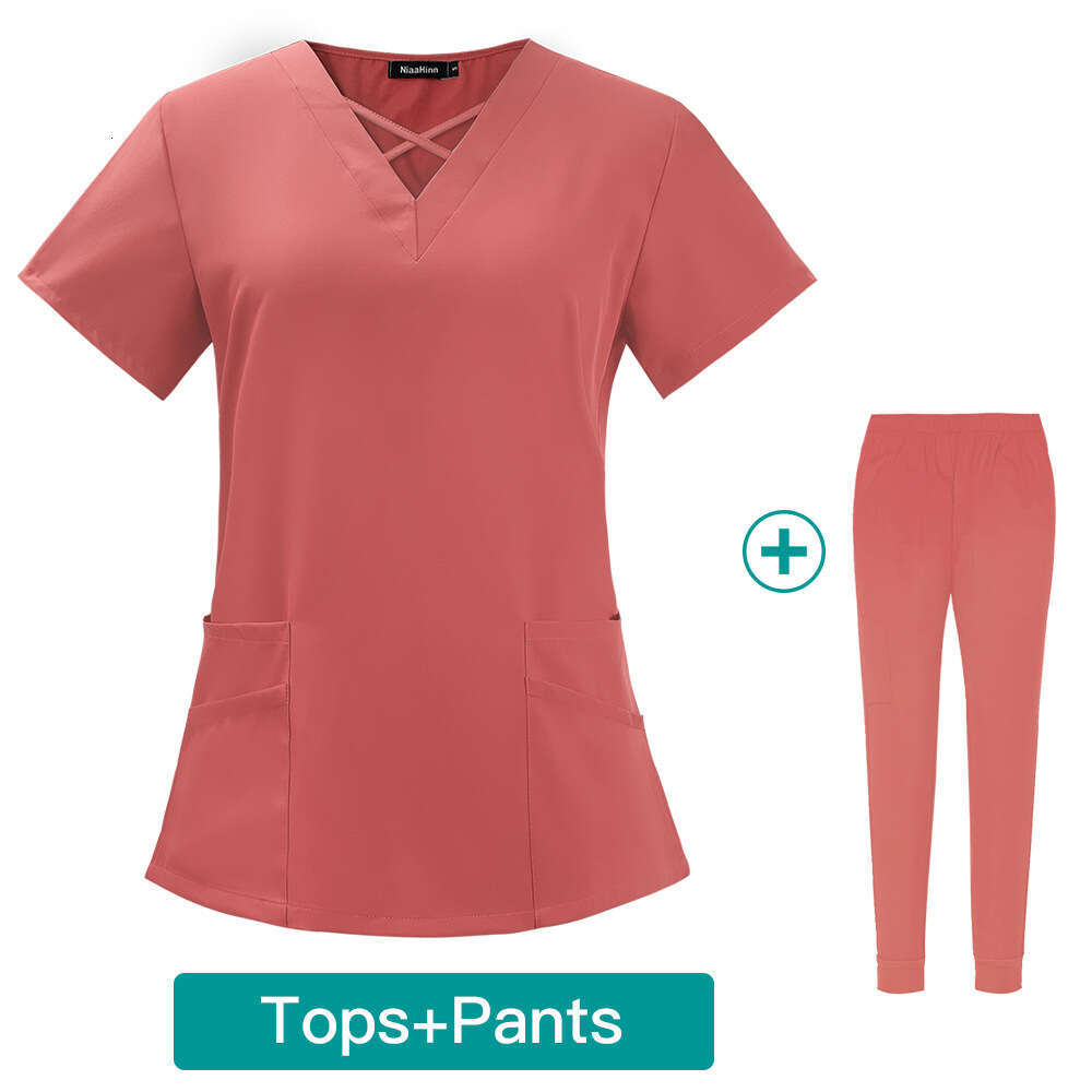 Niaa Hinn Scrubs Zip Up Scrubs New Arrival Non-ironing French Printing Business Affairs Self-cultivation Short Waist Linen