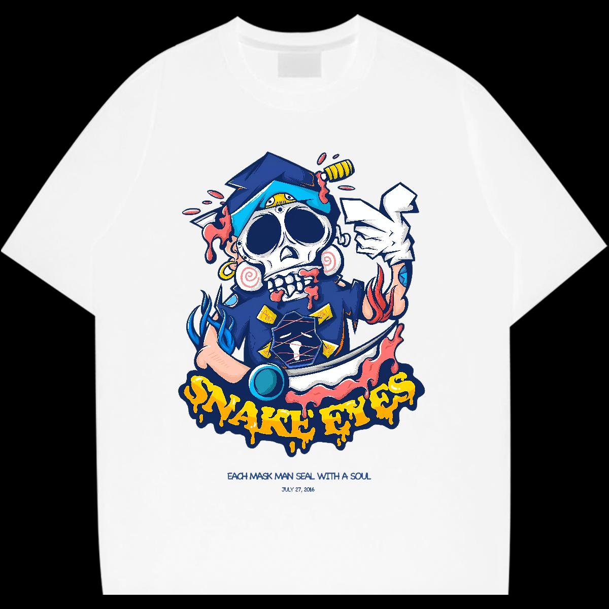 Casual New Mens T Shirts Skeleton 230g Cotton Graphic Men Clothes T-Shirt Spring Summer Short Sleeve Cotton O-Neck Classic Clothings