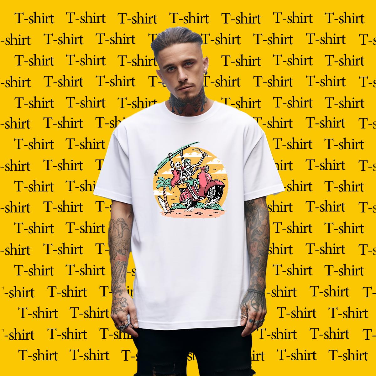 Loose Fit T Shirt For Man Skeleton 100% Cotton 230g Hip Hop O-Neck Short Sleeve Cotton Couples T Shirts DIY Customized Asian Size Wear