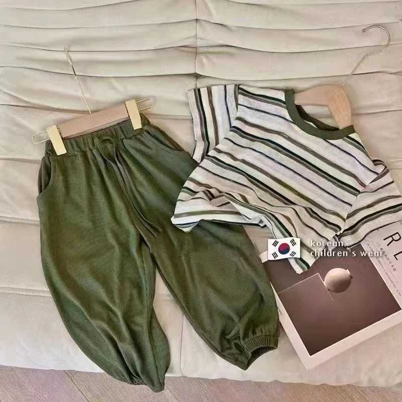 Clothing Sets Fashion Baby Girl Boy Ice Silk Clothes Set Striped T shirt+ Pant 2PCS Infant Toddler Child Clothes Suit Summer Baby Clothes 1-6Y