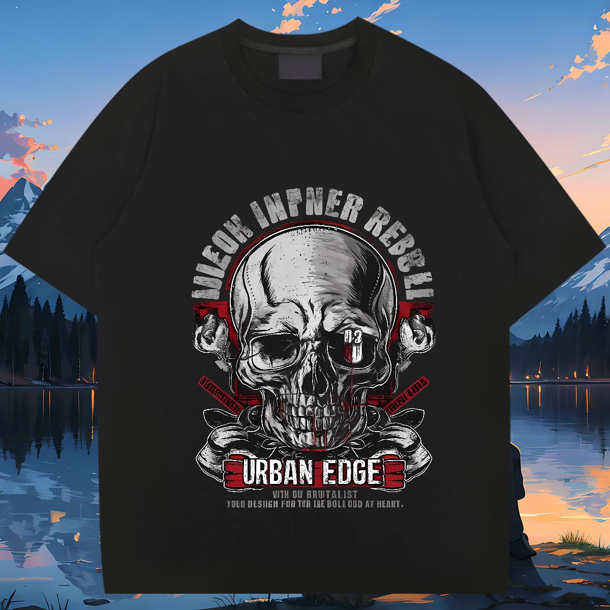 Classic T Shirts Men Skeleton 230g 100% Cotton Skull Street Men Tops Tees O-Neck Short Sleeve Cotton Cool