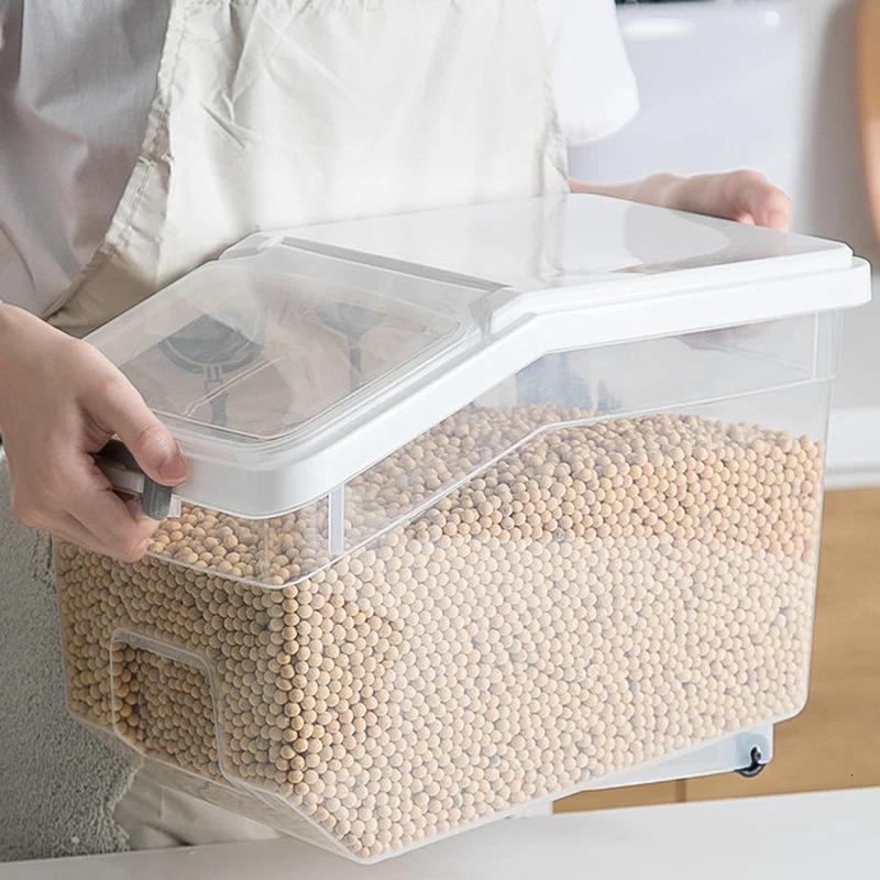 Large Capacity Rice Storage Box Rice Dispenser Flour Cereal Bucket Kitchen Food Containers Pet Food Tank Kitchen Storage Box 240708