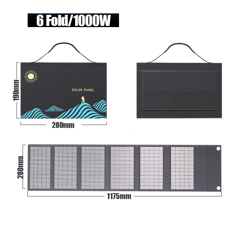1000W Solar Panel Portable Folding Bag USBDC Output Charger Outdoor Power Supply for Home Mobile Phone Generator 240711