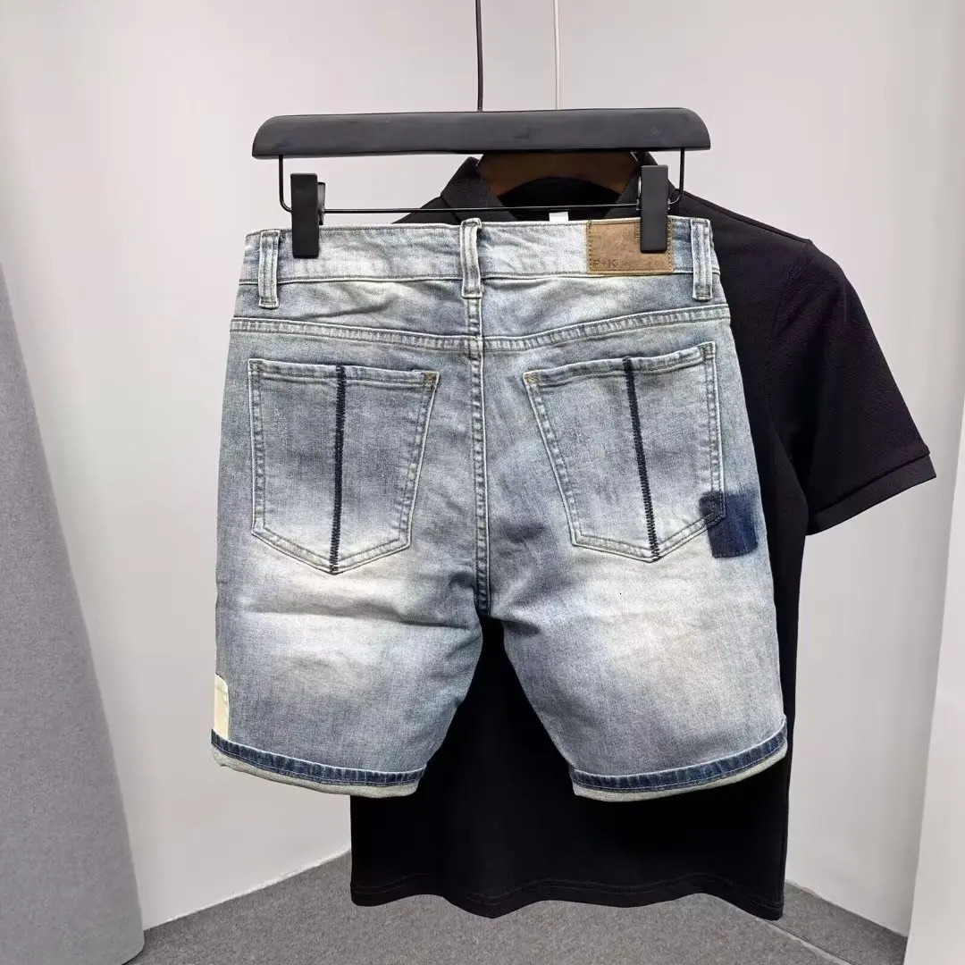 Summer Men Washed Hole Loose Denim Shorts Fashion Old Stretch Slim Fit Capris Beggar 5-point Pants Male Streetwear Jeans Shorts 240715