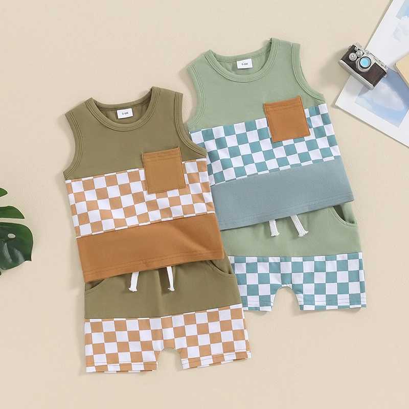 Clothing Sets Toddler Baby Boy Summer Clothing Set Plaid Sleeveless Tank Top with Elastic Waist Shorts 2Pcs Boy Tracksuit Outfits