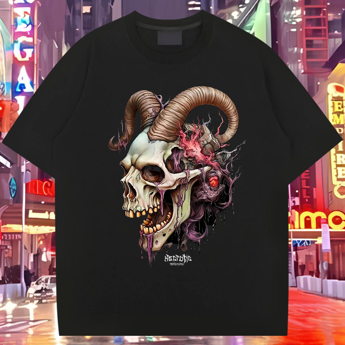 DIY Customized T Shirt For Man Skeleton 230g Cotton Black White Men Tshirts Beach Cotton O Neck Short Sleeves Wholesale Wear