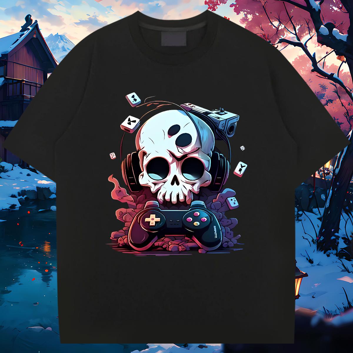 Loose T Shirts Men Skeleton 230g 100% Cotton Hip Hop Breathable Short Sleeve Tshirt for Man Woman Brand Black White Tshirts