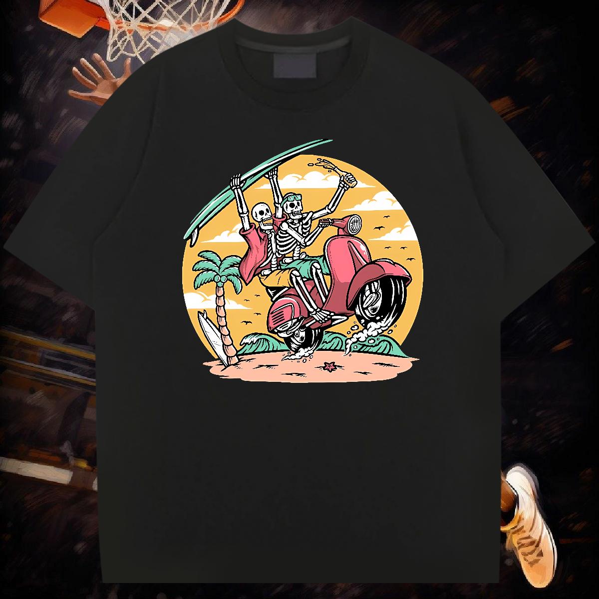 5A Men Tees Skeleton 100% Cotton 230g Round Neck Short Sleeve Hip Hop T-Shirts Customized Fashion Design Polos