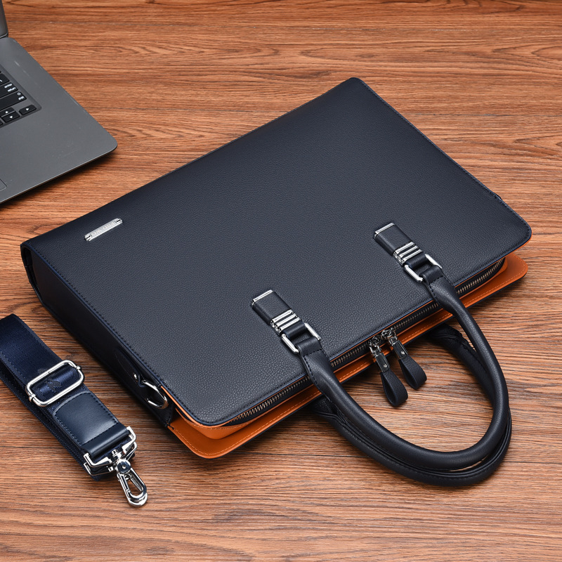 Genuine Leather Men Briefcases With Zipper Horizontal Handbag For Documents Office Shoulder Messenger Bag Male Laptop Bag
