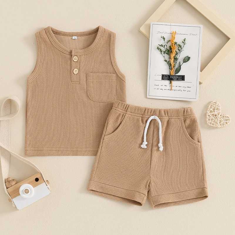 Clothing Sets Summer Baby Boy 2 Piece Waffle Outfit Casual Sleeveless Solid Color Tank Tops + Elastic Waist Shorts Infant Toddler Set ET83