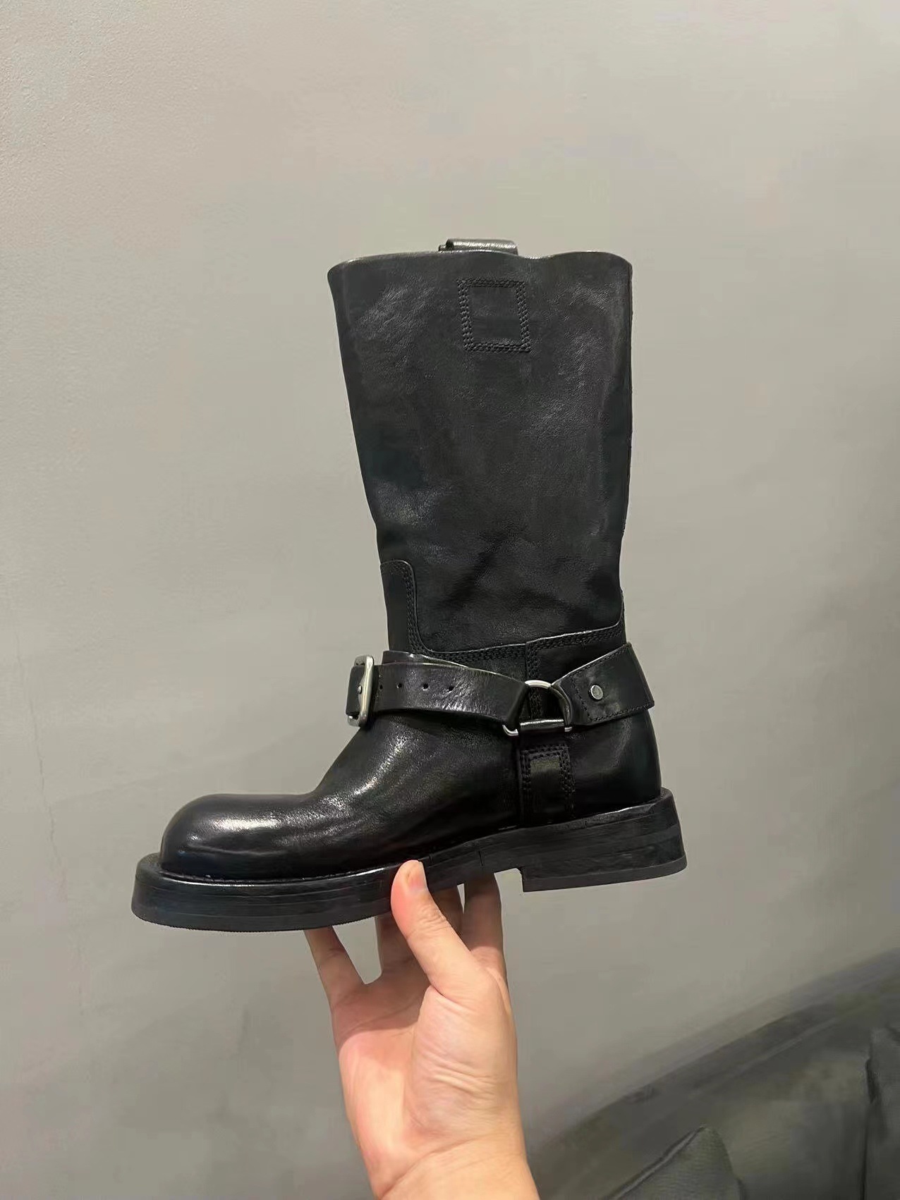 length mid made Maillard New of genuine leather European and American Western short pleated pile Martin motorcycle boots Lhshoe