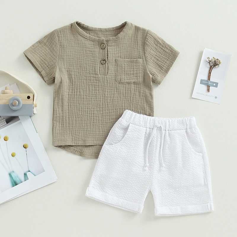 Clothing Sets 0-4Y Casual Baby Clothes Set 2Pcs Solid Short Sleeve Top Shorts Suit Boy Outfits Baby Summer Clothing Toddler Cotton Outfit