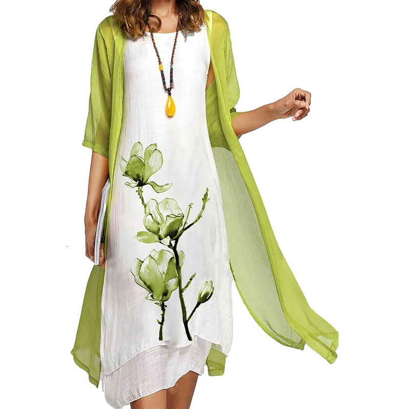 autumn Europe and the United States crossborder fashion casual printed vest dress outside twopiece set 240715