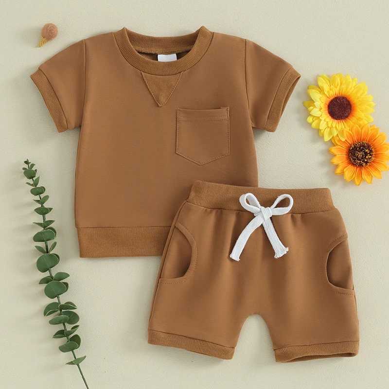 Clothing Sets 0-3Y Toddler Infant Kid Baby Boy Clothes Sets Short Sleeve Solid Color Tops and Drstring Shorts Summer Outifts Clothing