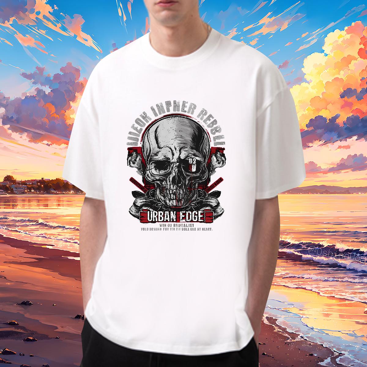 Designer T-Shirts for Men Skeleton 230g 100% Cotton Plus Size Custom Street Men Tees Short sleeve Cotton Soft Cool