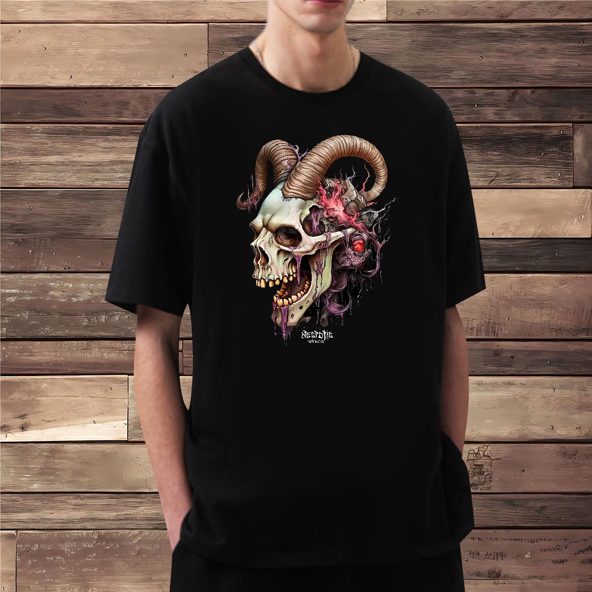 Brand T shirt Skeleton 230g Cotton Hip Hop Street Cotton O Neck Short Sleeves Men Tops Tees New Arrival DIY Anime Wear