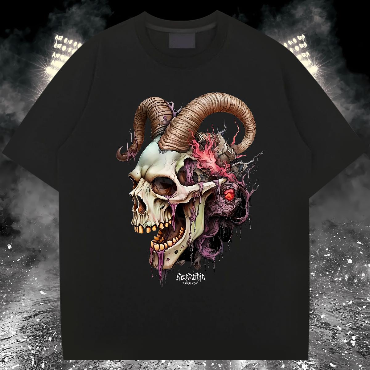 Cool Design T shirt Skeleton 230g 100% Cotton Daily Wear Short Sleeve Cotton O-Neck Tshirts Fashion New Graphic Tops Shirt