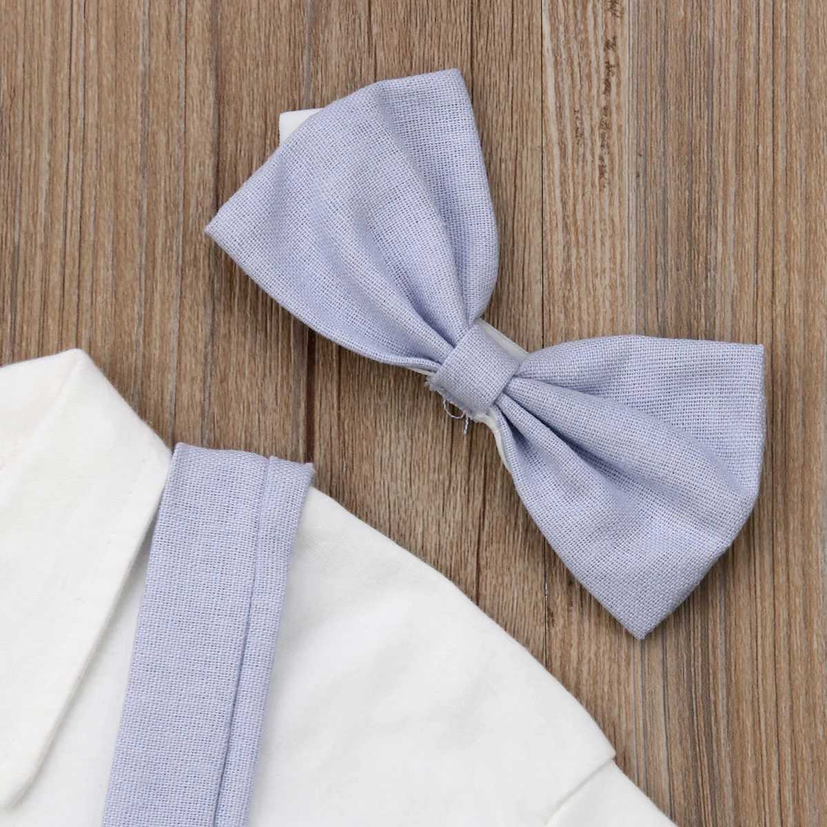 Clothing Sets Babys Gentleman Suit Boys Summer Short Sleeve Solid Color Romper Button Suspender Shorts Bow Tie 3pcs Infant Clothing