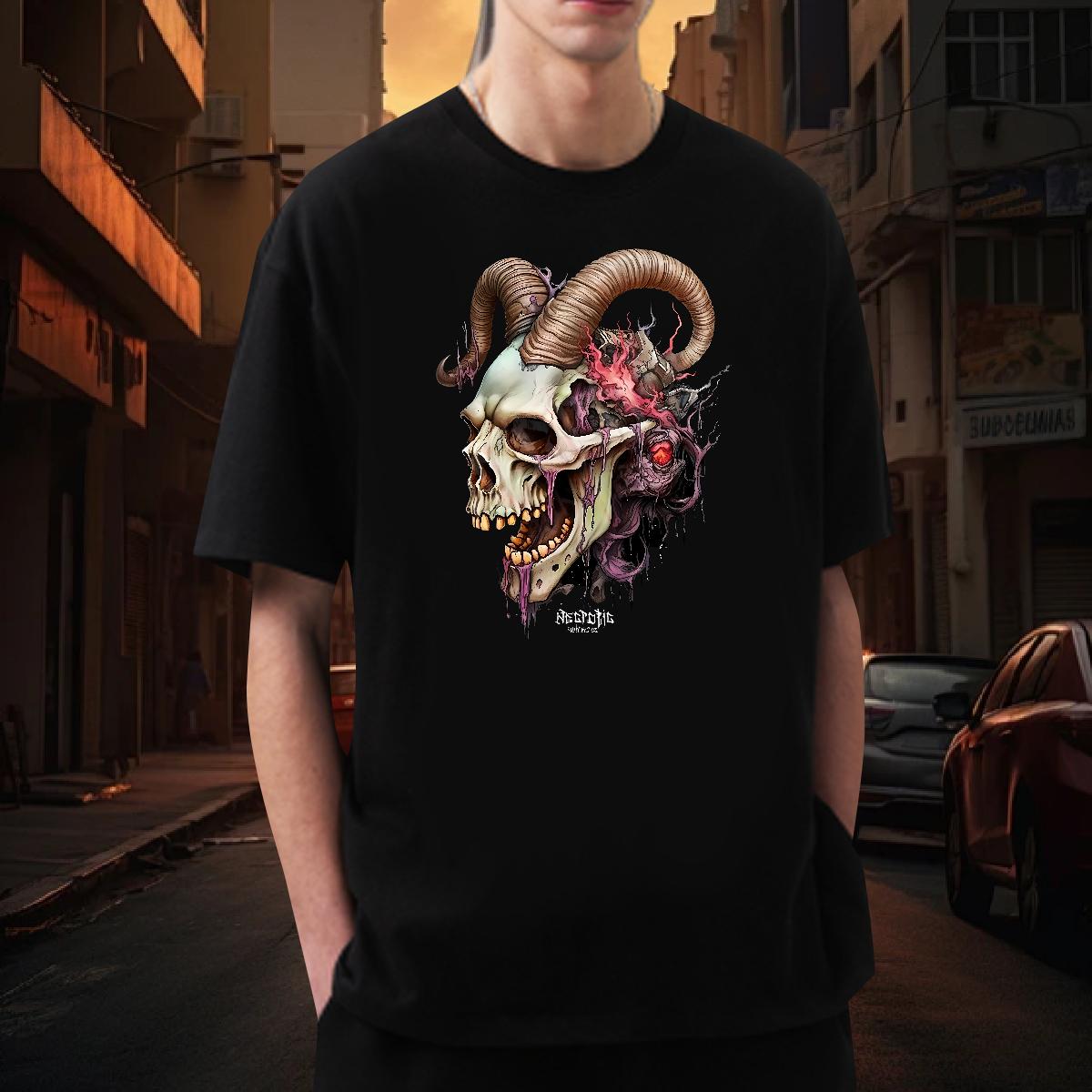 2024 T Shirts Men Skeleton 230g Cotton DIY Printed Men Clothes T-Shirt Street Casual Breathable Crew Neck Cotton Soft Tees Shirts