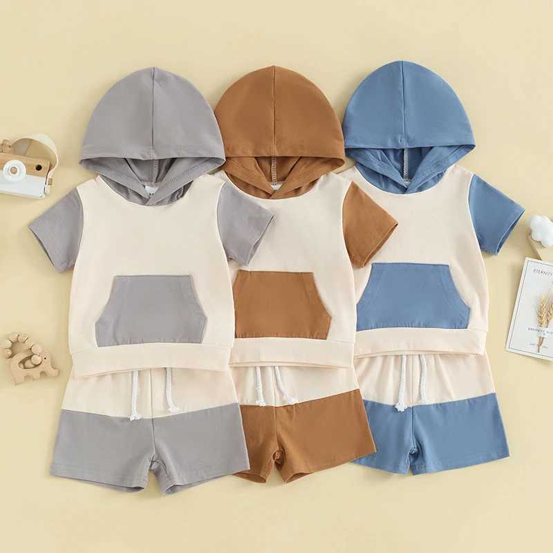 Clothing Sets Toddler Infant baby Boy Summer Clothes Outfit Contrast Color Short Sleeve Hood T-Shirt with Elastic Waist Shorts