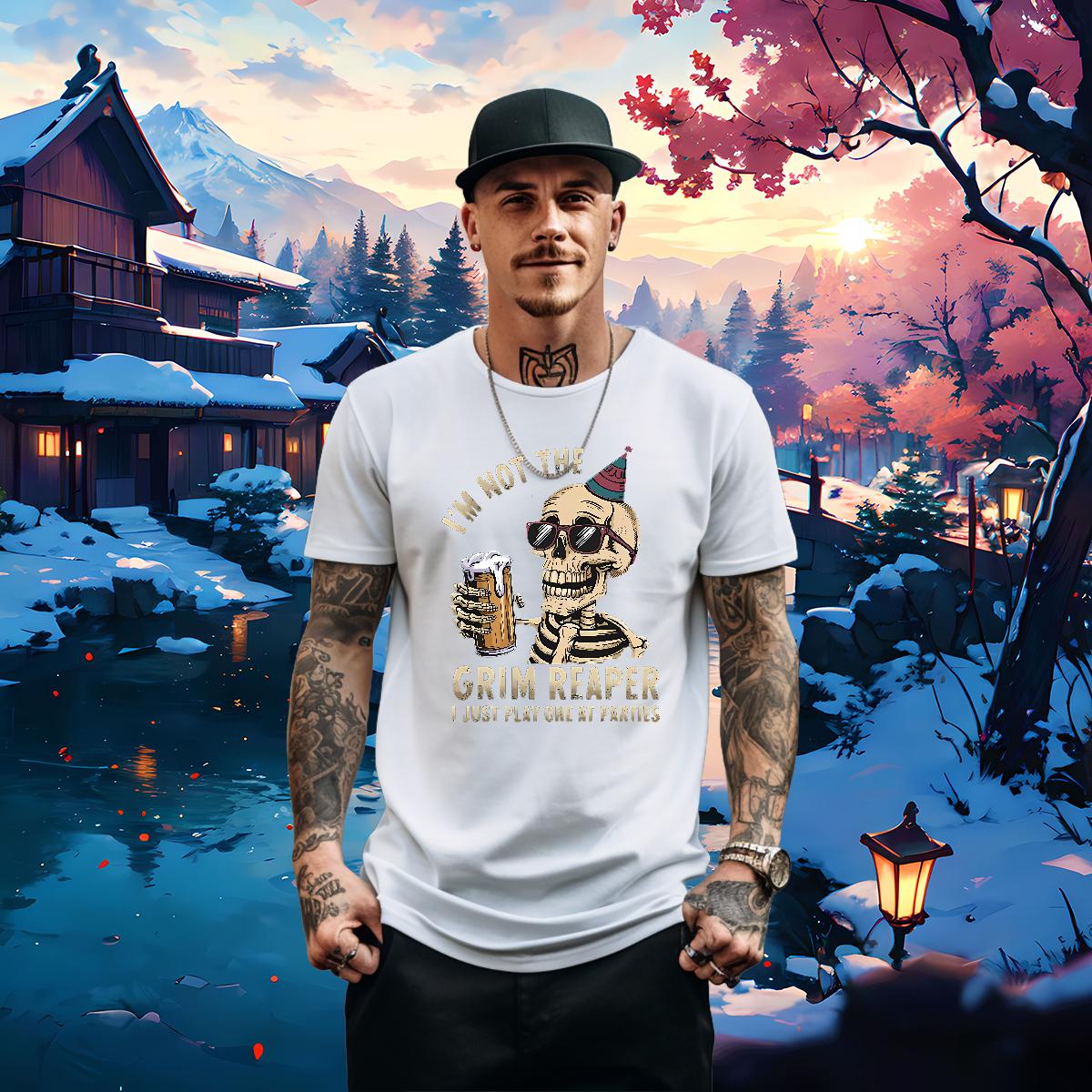 Classic Man T Shirts Skeleton 100% Cotton 230g Casual Breathable Crew Neck Men Tees DIY Skull Tops Tees