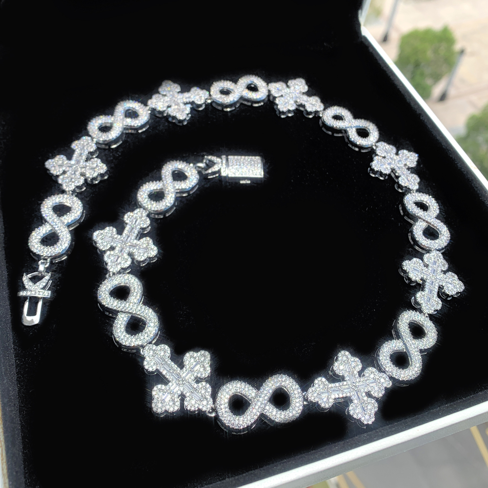 New Arrived Iced Out Bling Rock Men Boy Cool Jewelry Micro Paved 5A CZ Hip Hop Cross Infinity Chain Necklace